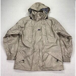Helly Hansen Helly Tech Rain Jacket Mens Medium Tan Khaki Hooded Waterproof Coat